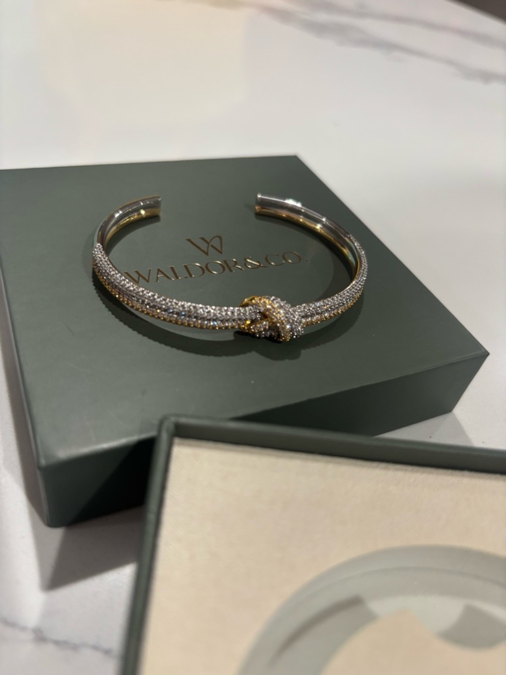 Walder & Co gorgeous Two-Tone Pave Knot Cuff Bracelet - Silver & Gold plated NEW